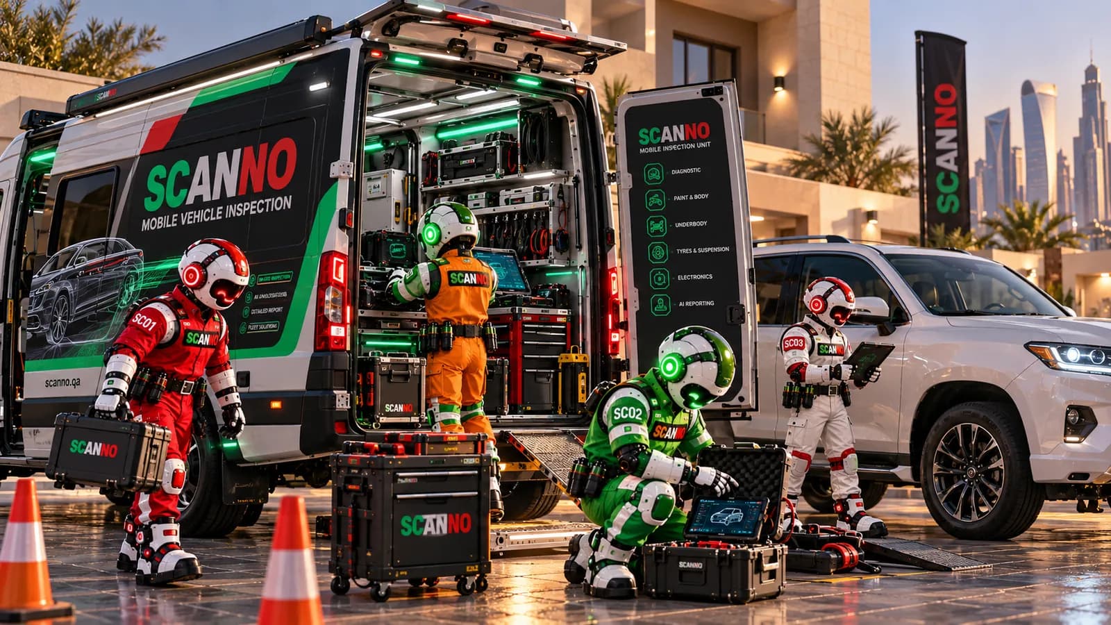 وحدة سكانو للفحص المتنقل مجهزة بالكامل أمام موقع العميل